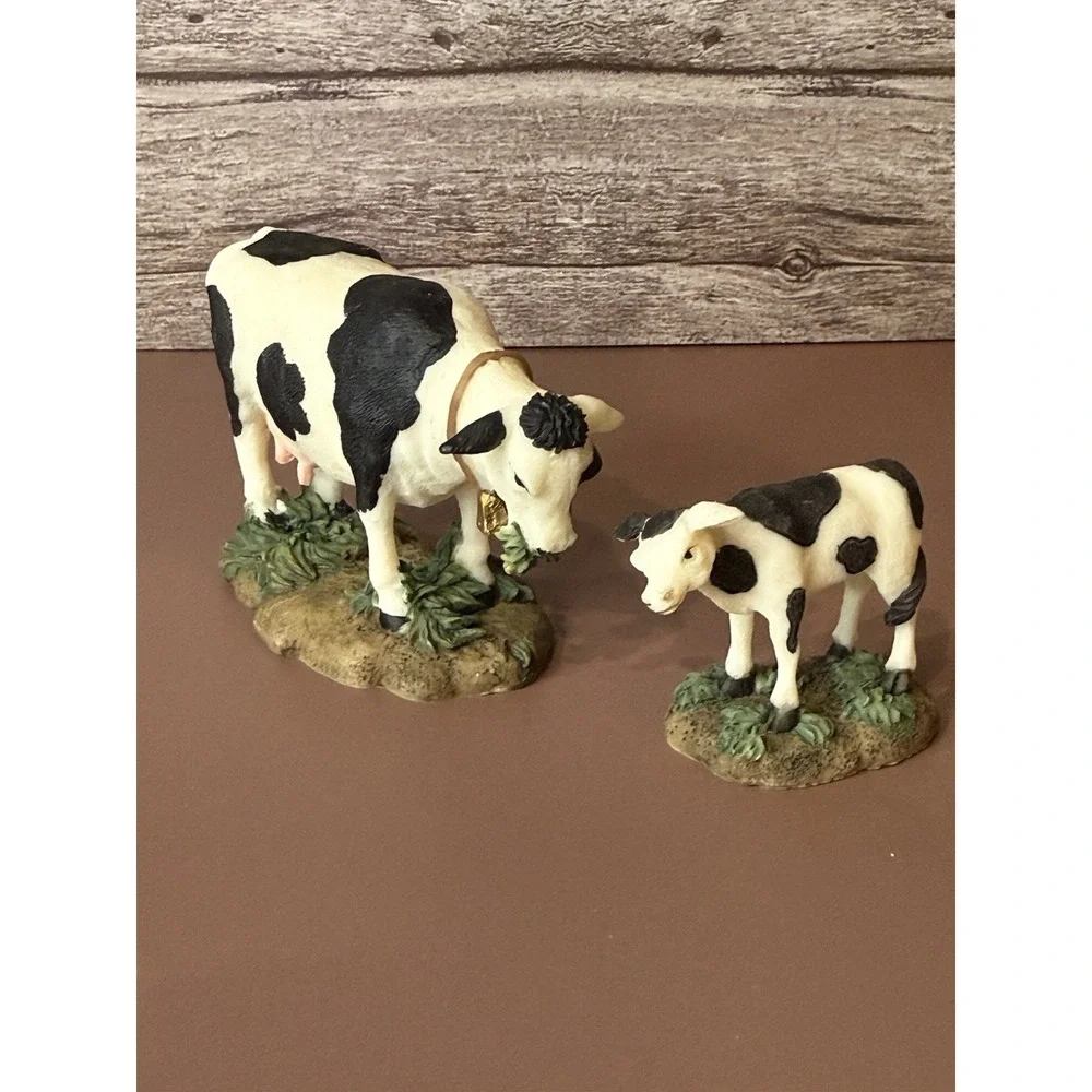 O'Well Holiday Time Christmas Village Black & White Cow & Calf. Farm Dairy